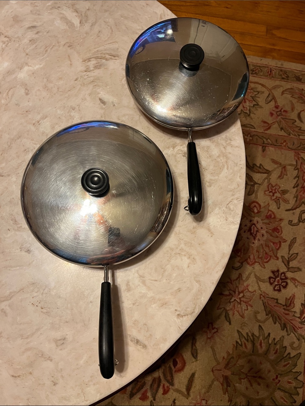 Vintage Revere Ware Stainless Steel/Copper Bottom Frying Pans & Lids (Set of 2)